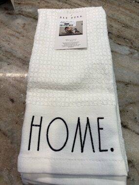 Rae Dunn White Hand Towel with Black 'HOME' Text